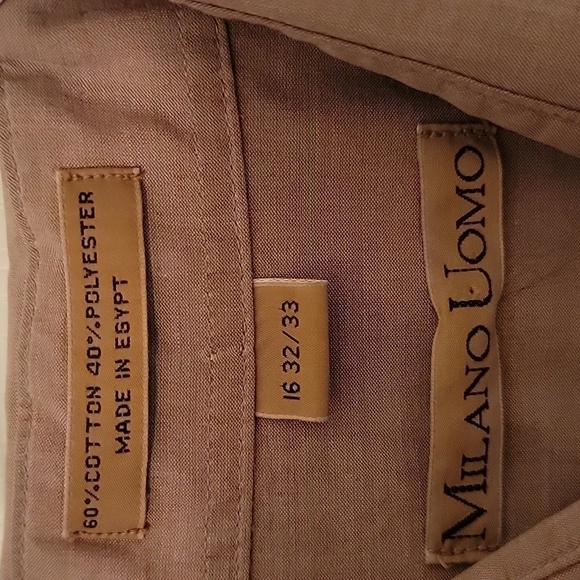 Milano Oumo, Beige / Tan Button Down Shirt, Size 16, 32/33, Gently Used. - Picture 3 of 9